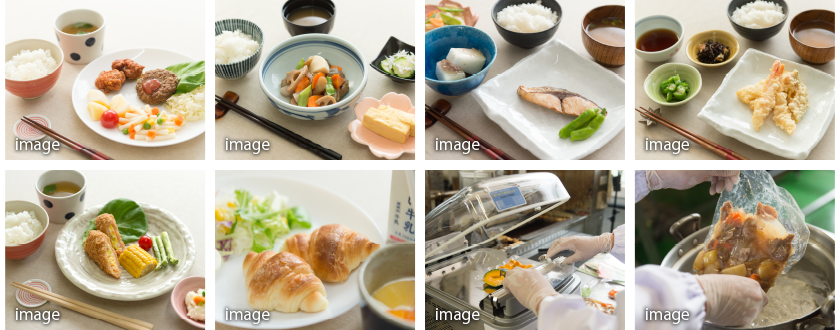 数種類の献立のイメージ画像と調理中のイメージ画像